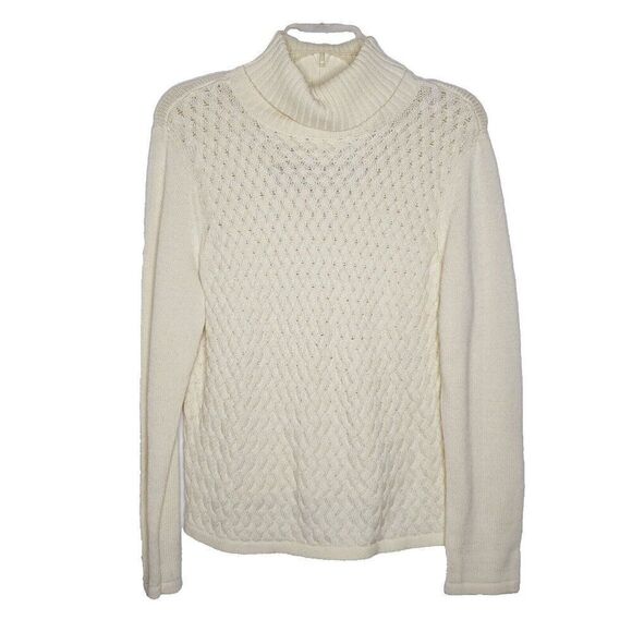 NEW Liz Claiborne Knit Turtleneck Sweater XL Basket Weave Cream Crazy Horse - Picture 1 of 5